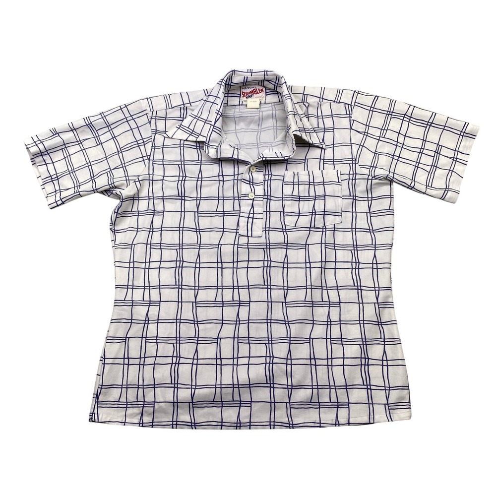 VTG‎ Arrow Scrambler Knit Pullover Model Short Sleeve Polo Shirt Men L Plaid
